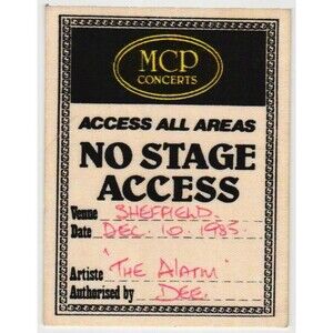 Vintage Alarm Concert Backstage Pass Sheffield England Access All Areas AAA